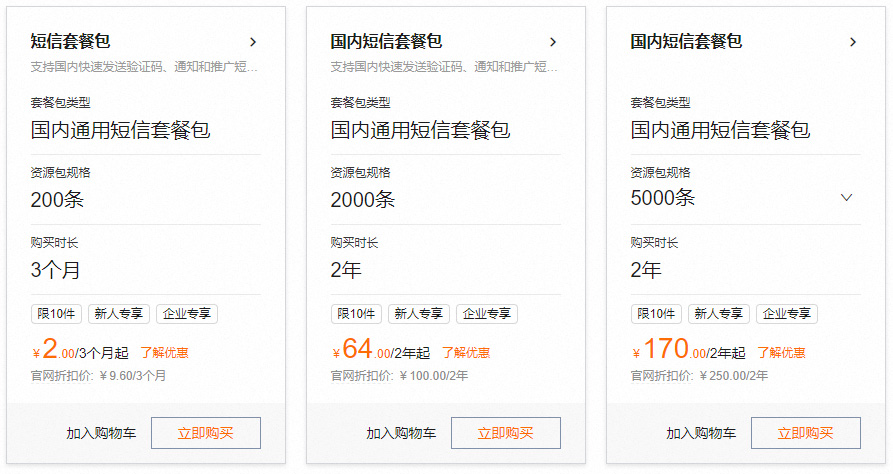 阿里云短信包价格