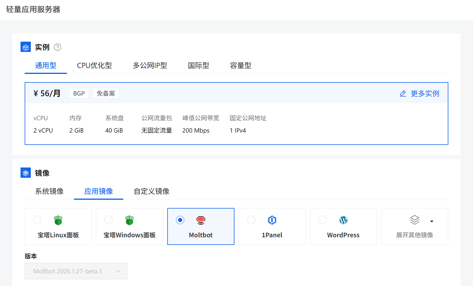 Moltbot轻量应用服务器